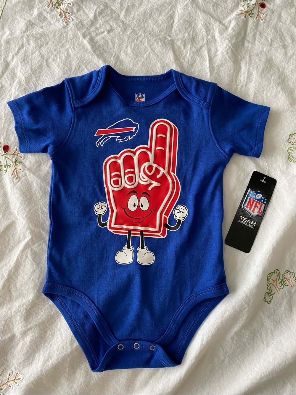NFL Buffalo Bills Royal Blue Baby Bodysuit with Red Foam-Finger Graphic size 12M
